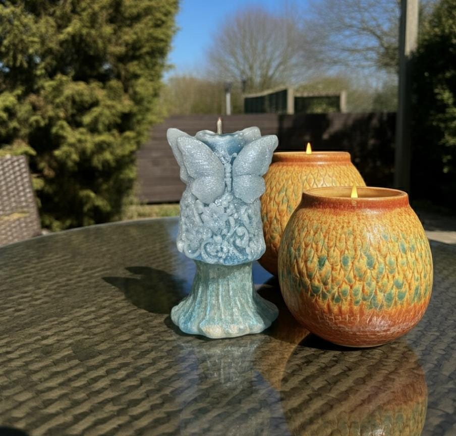 Snow Butterfly Candle, 3D Frosted Moldings, 2 pc set!