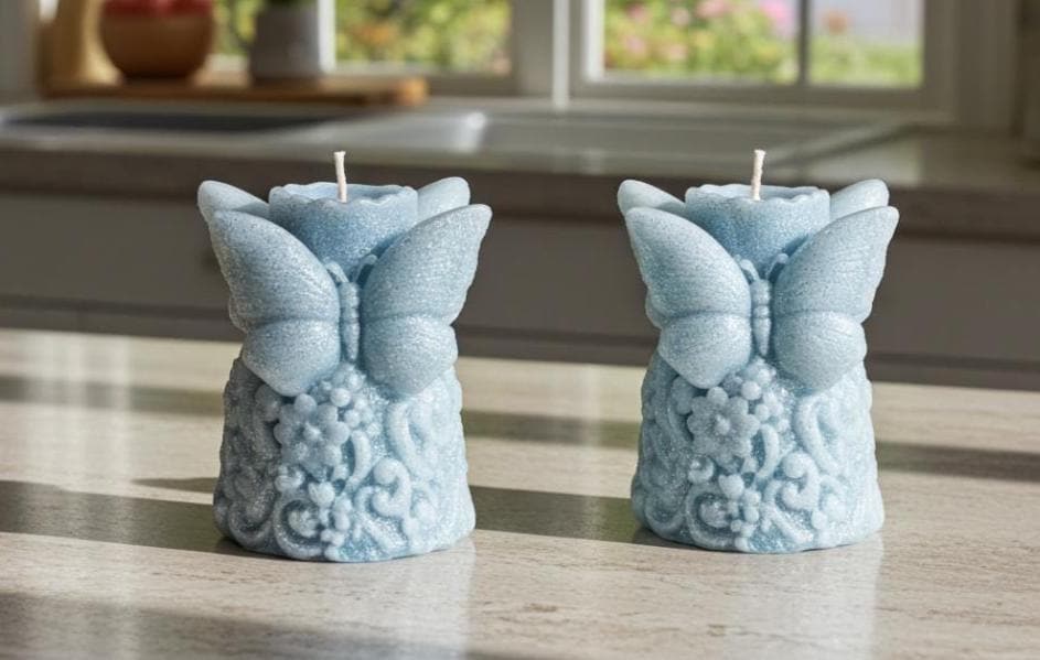 Snow Butterfly Candle, 3D Frosted Moldings, 2 pc set!