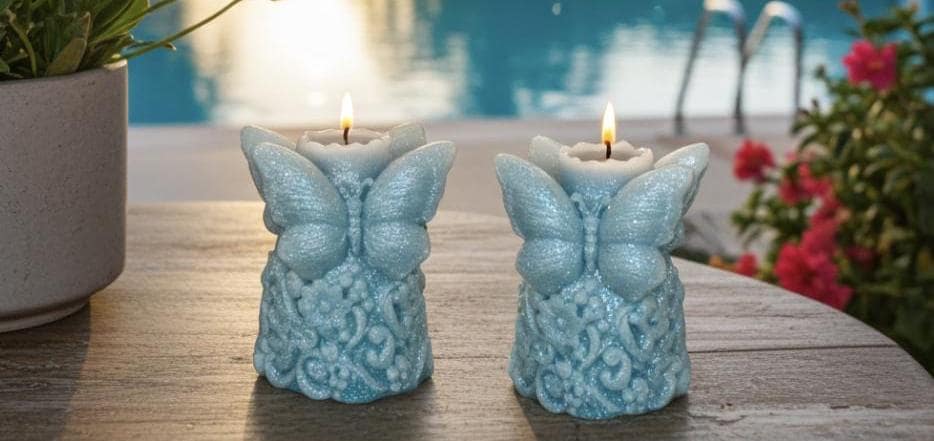 Snow Butterfly Candle, 3D Frosted Moldings, 2 pc set!