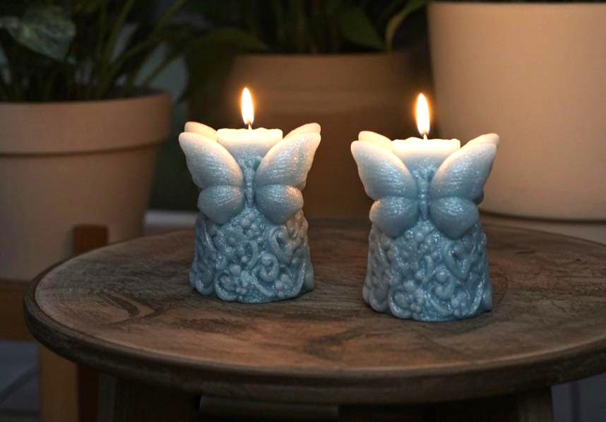Snow Butterfly Candle, 3D Frosted Moldings, 2 pc set!