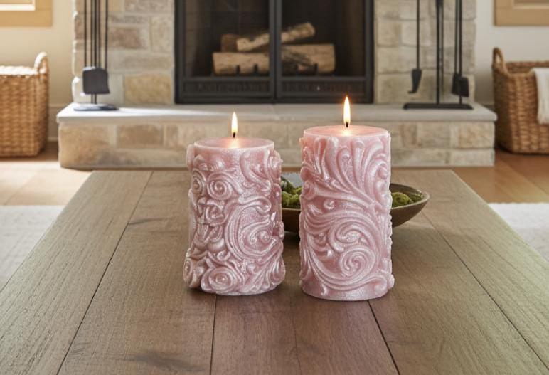 Whimsical Stars Candles, 3D Frosted Whimsical White Moldings, 2pc set!