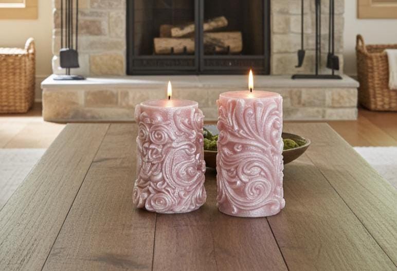 Whimsical Stars Candles, 3D Frosted Whimsical White Moldings, 2pc set!