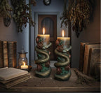 Serpent Roses Candle Set, 3D Crowned Deep Blood Red Roses, Underground Green Reptile