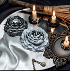 Dark Duality Peonies Candles in Rustic Black, 3D Frosted Petal Tips, 2pc set!