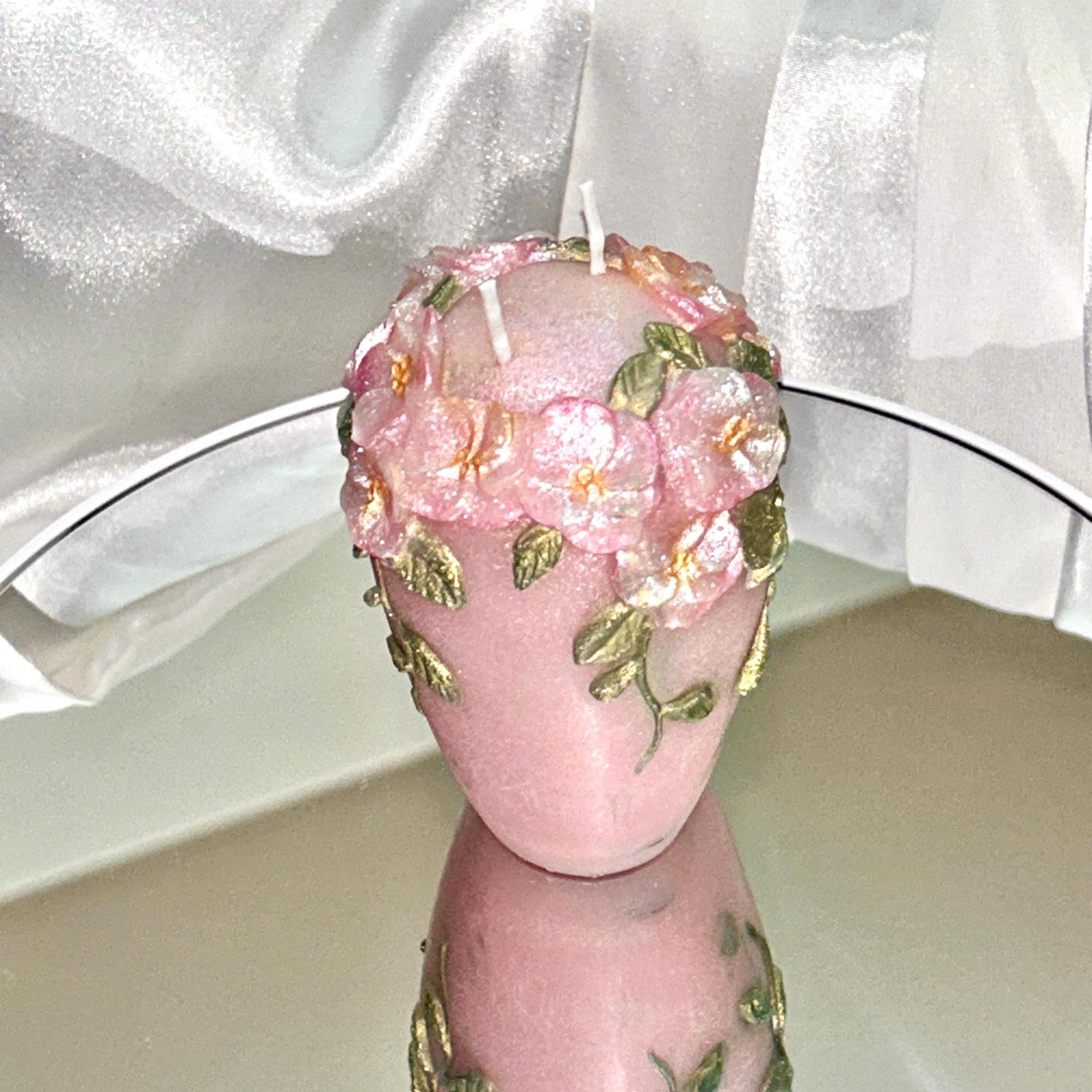 Fairy Pink 3D Crown Molded Floral Wedding Candles, Vows of Honor, 2pc set!