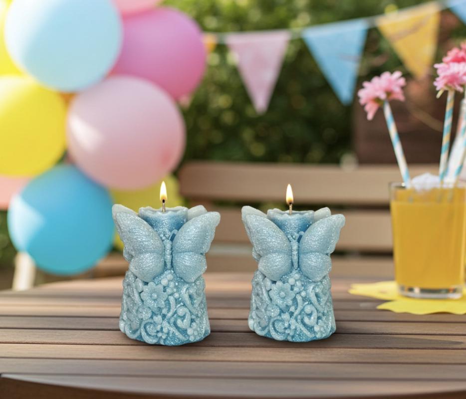 Snow Butterfly Candle, 3D Frosted Moldings, 2 pc set!