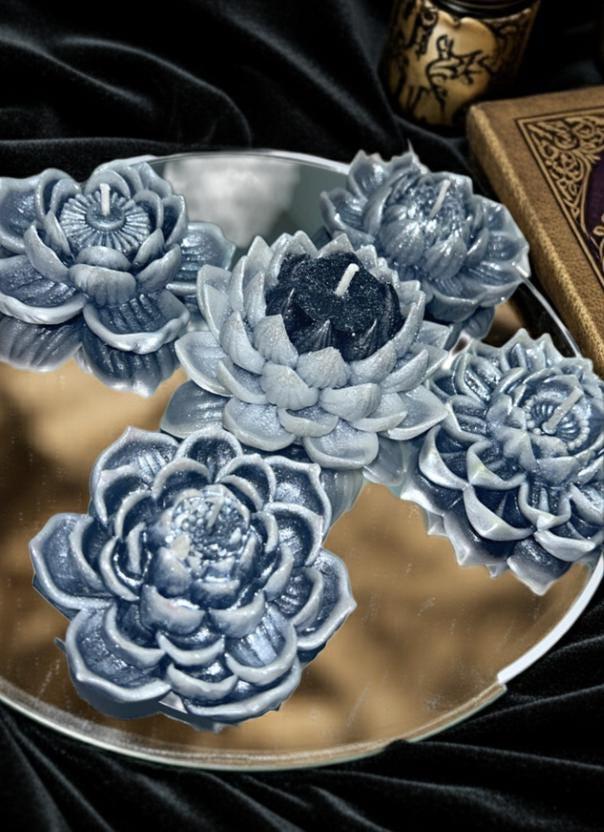 Frozen In Time, Lotus Candles, Winter White 3D Frosted Petal Tips, 5 pc set!