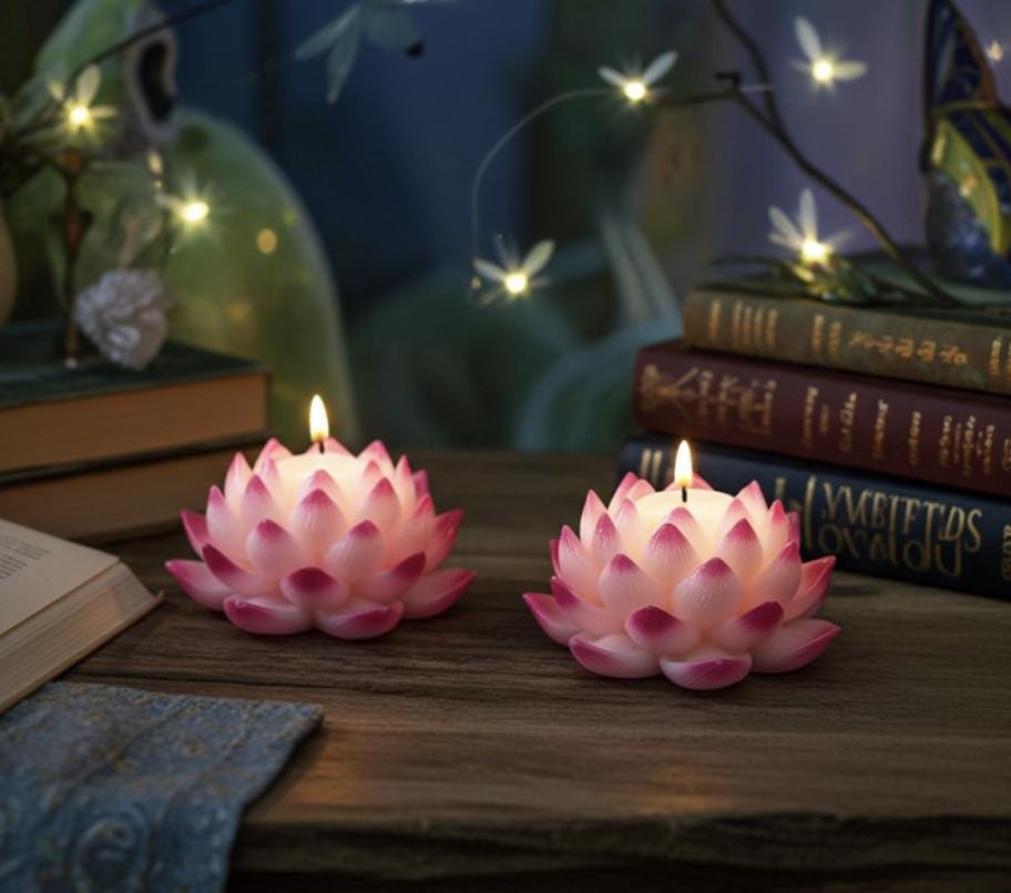 Naively Brilliant Lotus Candles, Whimsical White, 3D Frosted Petal Tips, 2pc set!