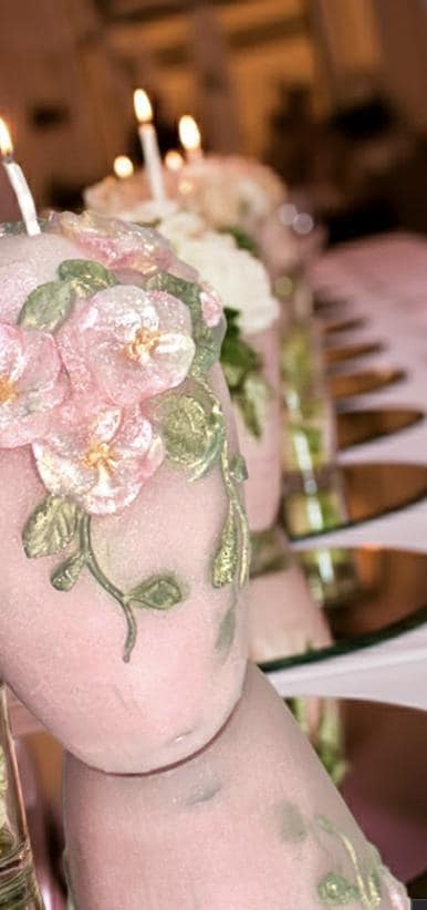 Fairy Pink 3D Crown Molded Floral Wedding Candles, Vows of Honor, 2pc set!