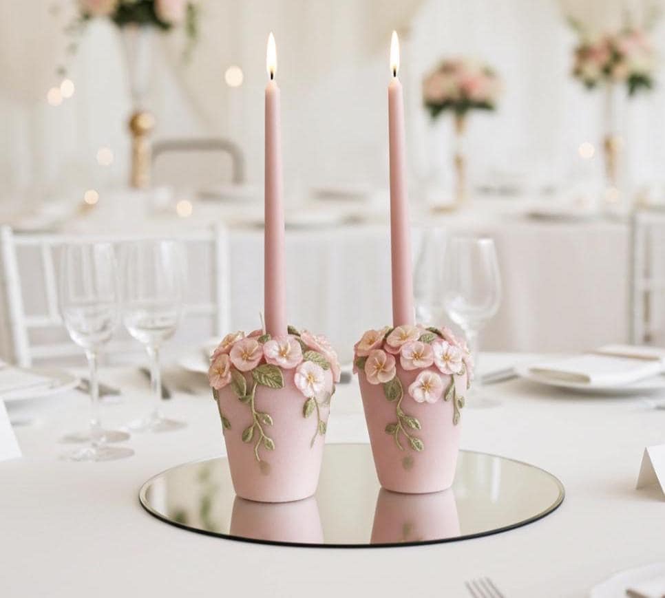 Fairy Pink 3D Crown Molded Floral Wedding Candles, Vows of Honor, 2pc set!