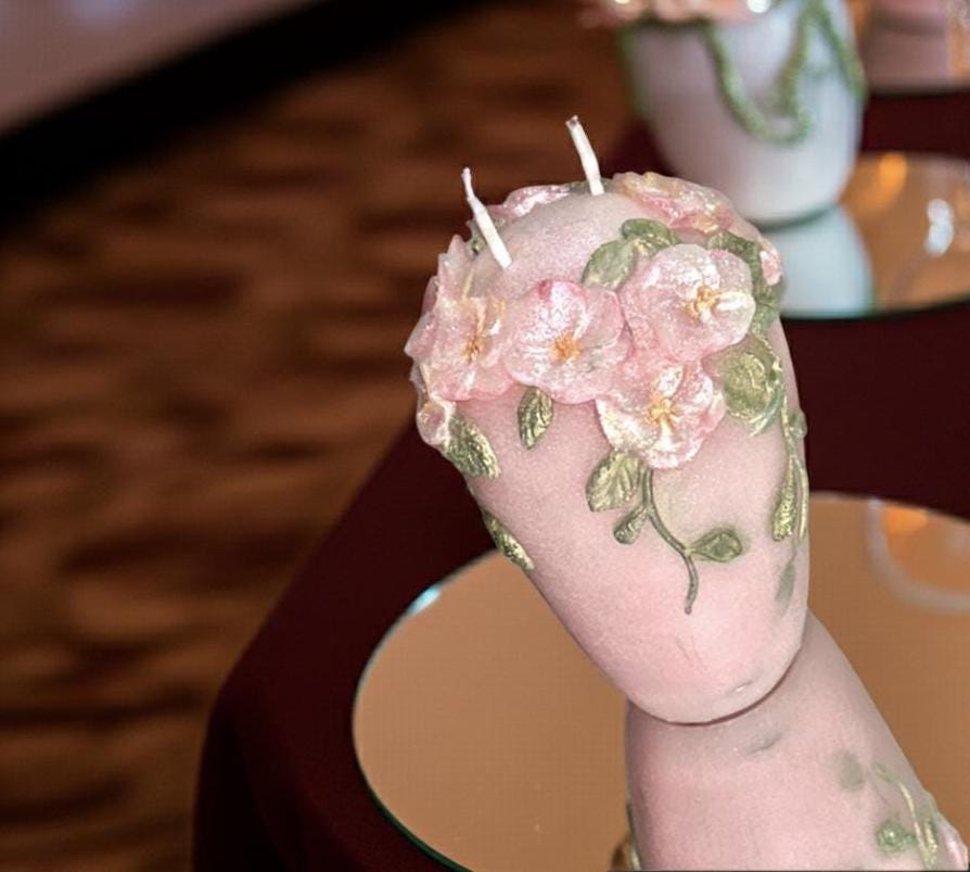Fairy Pink 3D Crown Molded Floral Wedding Candles, Vows of Honor, 2pc set!