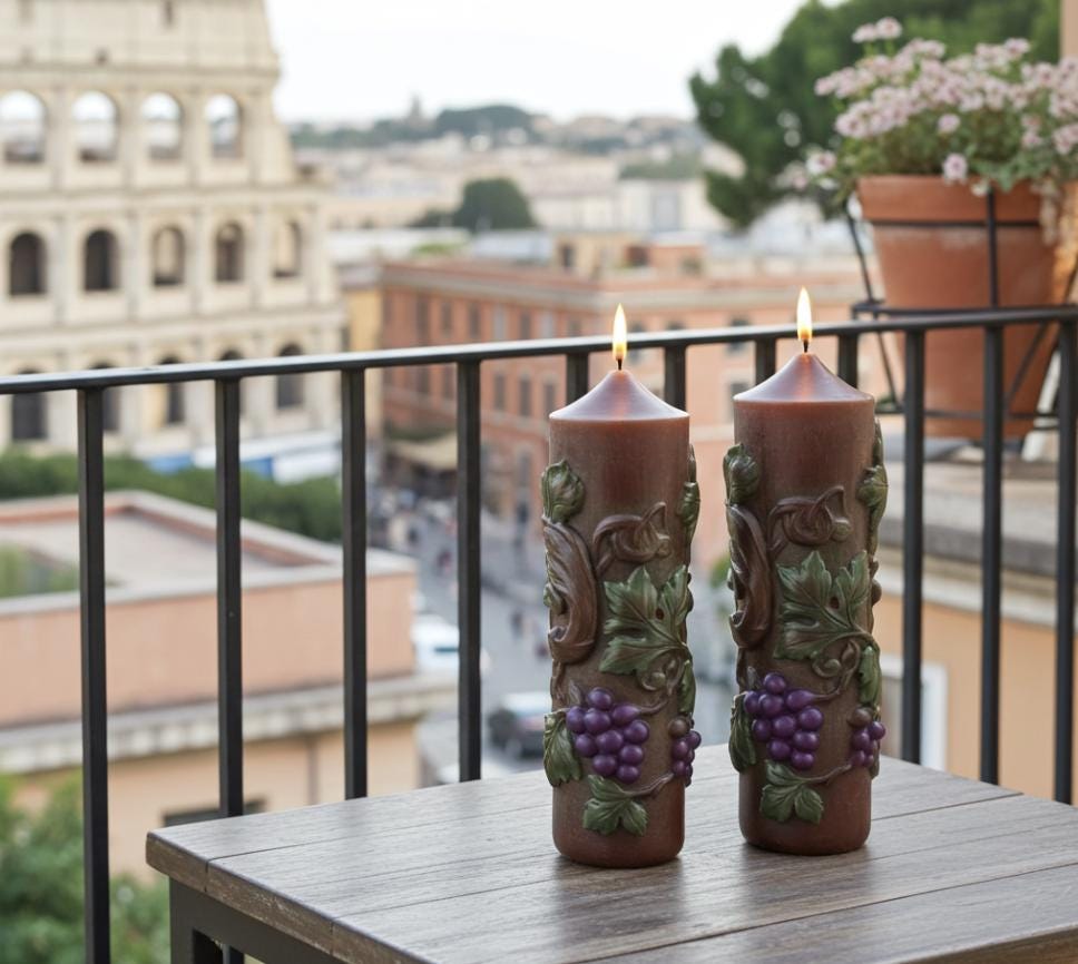 La Dolce Vita Candles in Il Vino Rosso, 3D Crowned Grapevine Moldings, 2pc set!