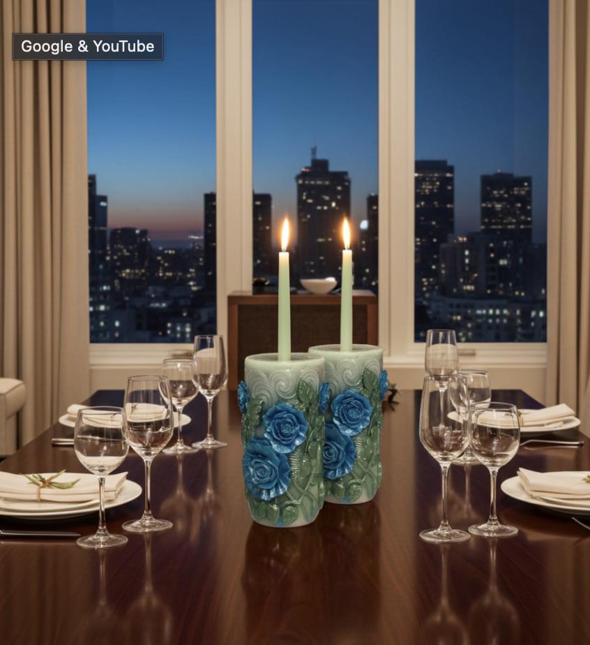 3D Floral Peaking Meadow Candle Set, Spring Green Leaves