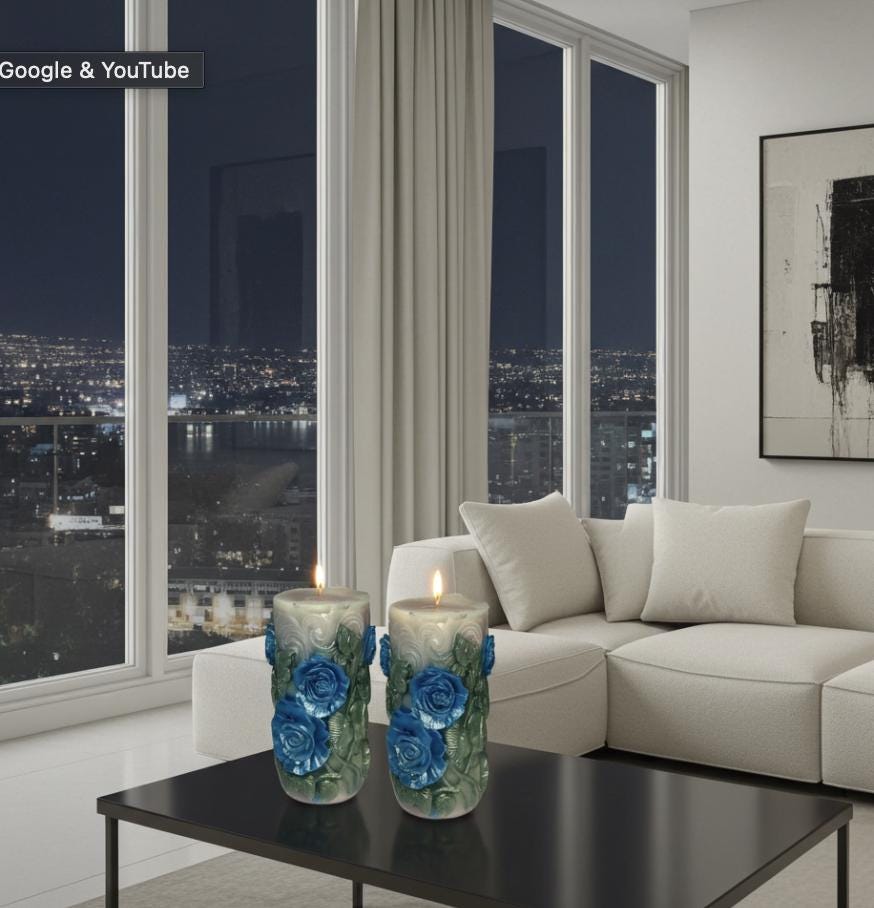 3D Floral Peaking Meadow Candle Set, Spring Green Leaves