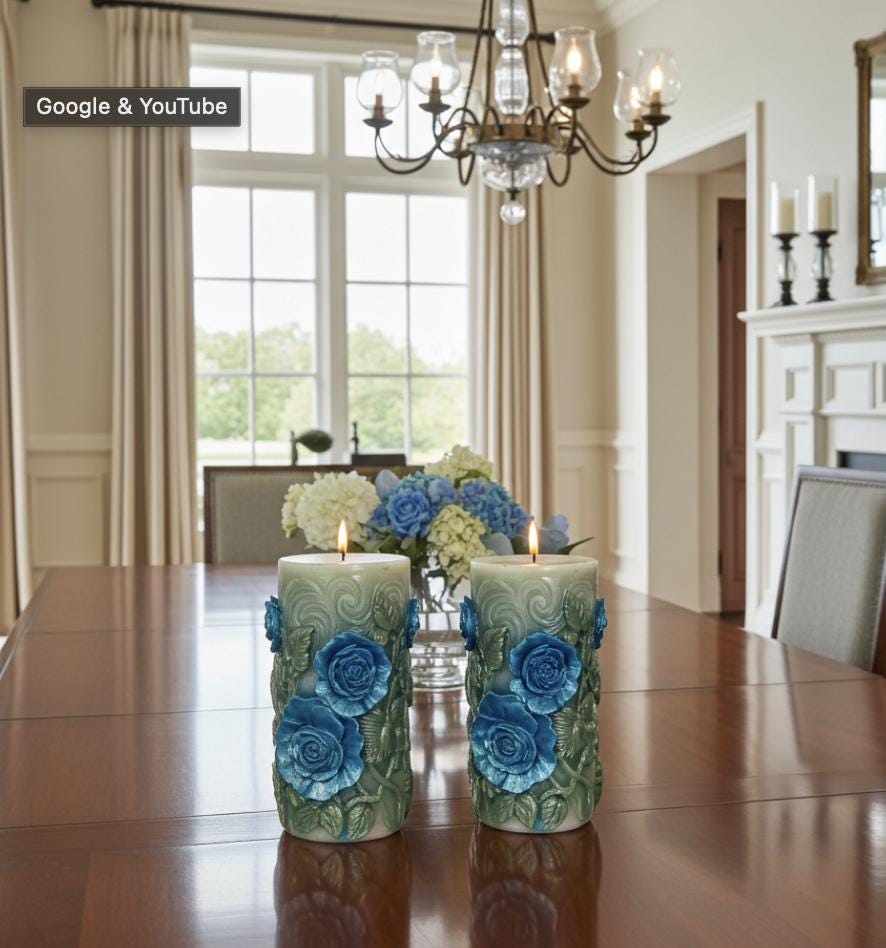 3D Floral Peaking Meadow Candle Set, Spring Green Leaves