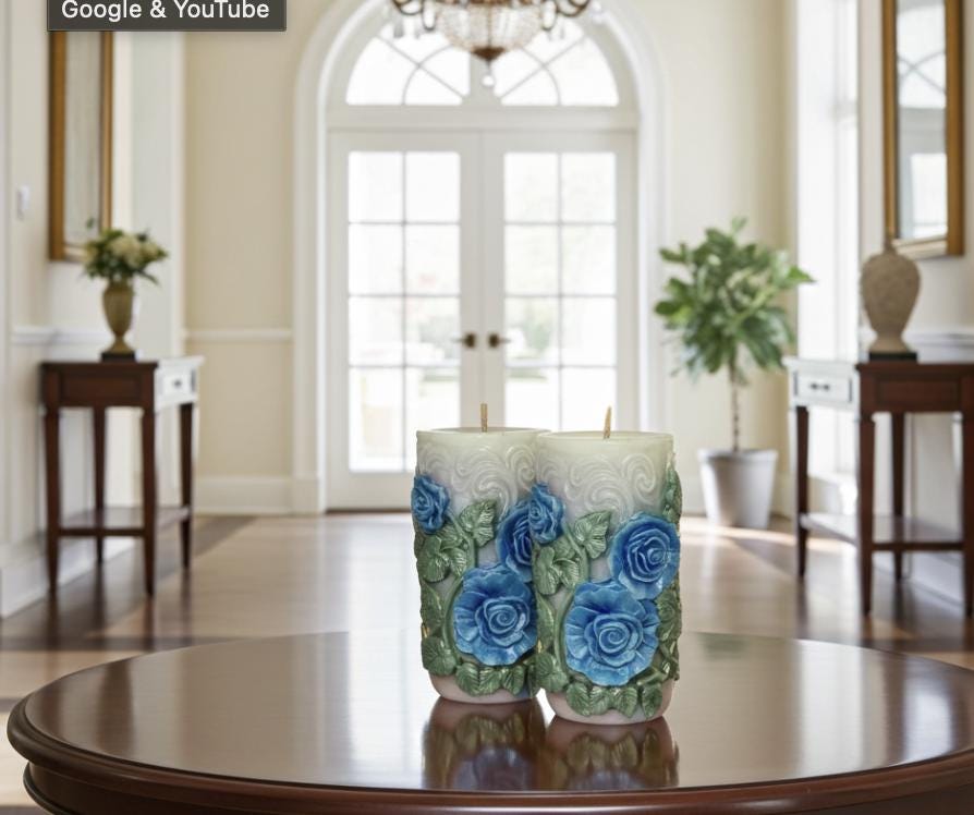 3D Floral Peaking Meadow Candle Set, Spring Green Leaves