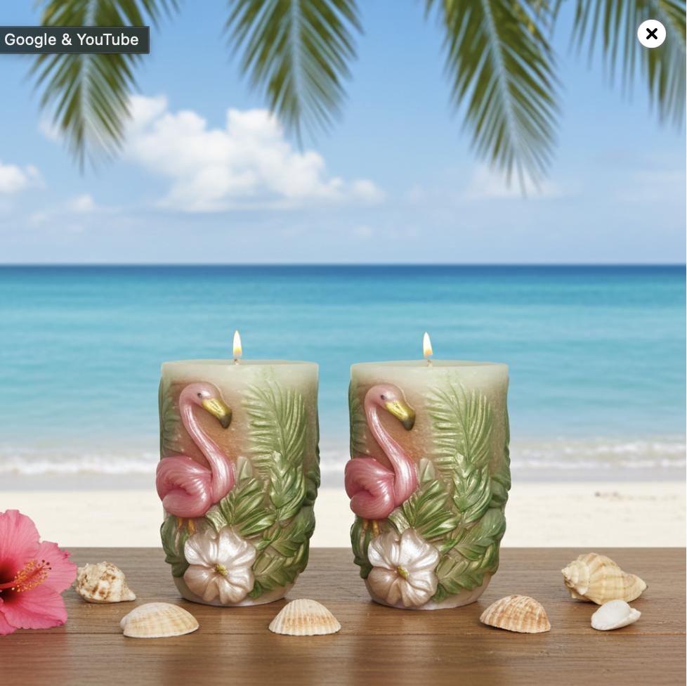 3D Flamingo Candle Set, Fairy Pink & Spring Green, Tropical Decor