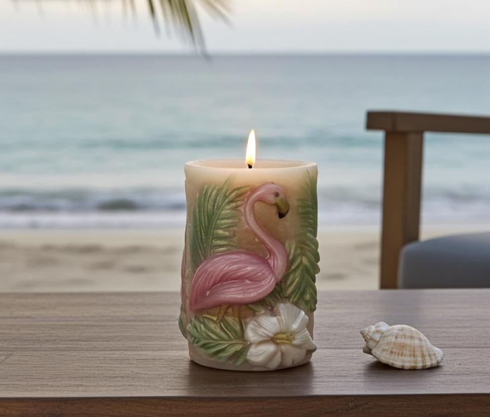 3D Flamingo Candle Set, Fairy Pink & Spring Green, Tropical Decor