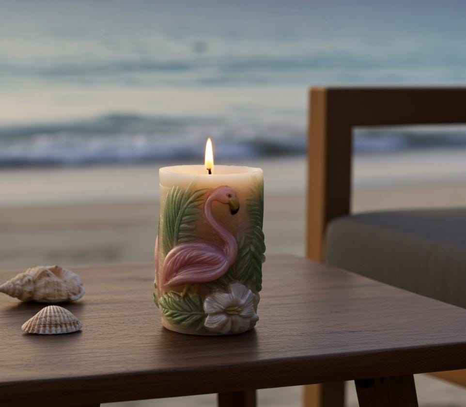3D Flamingo Candle Set, Fairy Pink & Spring Green, Tropical Decor