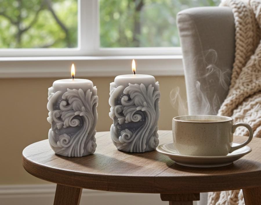 Whimsical Swirls Candles, 3D Crown Frosted Moldings, 2pc set!