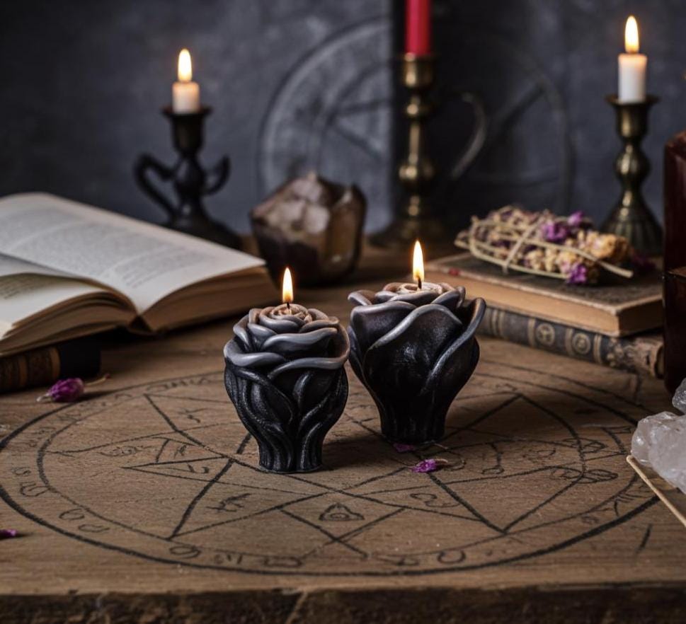 Black Rose Candles, 3D Crown Frosted Petal Tips, 2pc set!