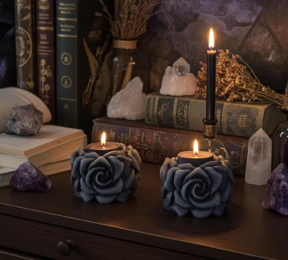 Chubby Black Rose Candles, 3D Crown Frosted Petal Tips, 2pc set!