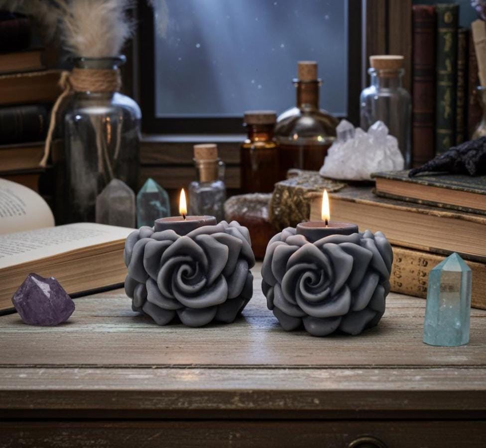 Chubby Black Rose Candles, 3D Crown Frosted Petal Tips, 2pc set!