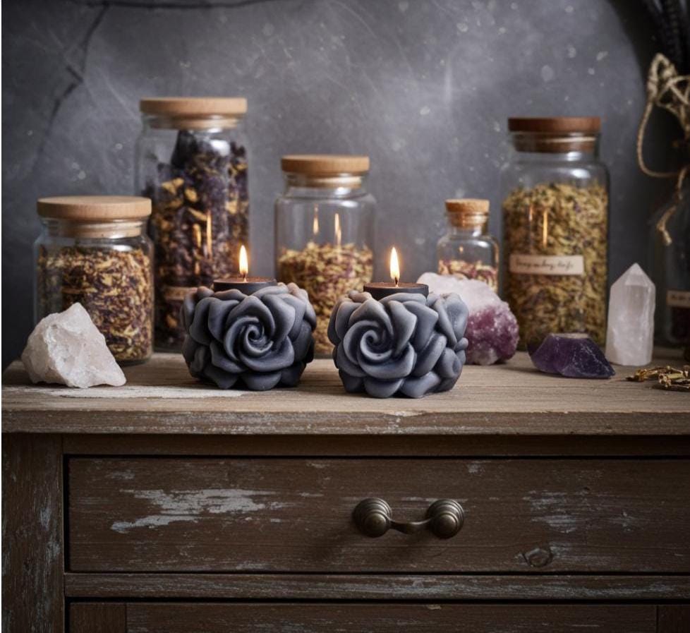 Chubby Black Rose Candles, 3D Crown Frosted Petal Tips, 2pc set!