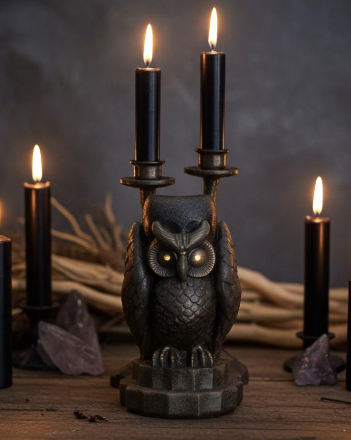 Mystical Owl Candles, 3D Frosted Moldings, 2pc set!
