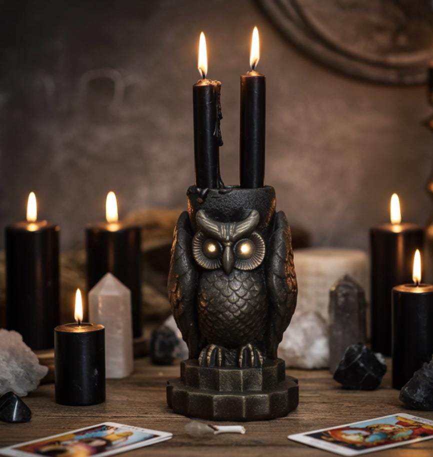 Mystical Owl Candles, 3D Frosted Moldings, 2pc set!