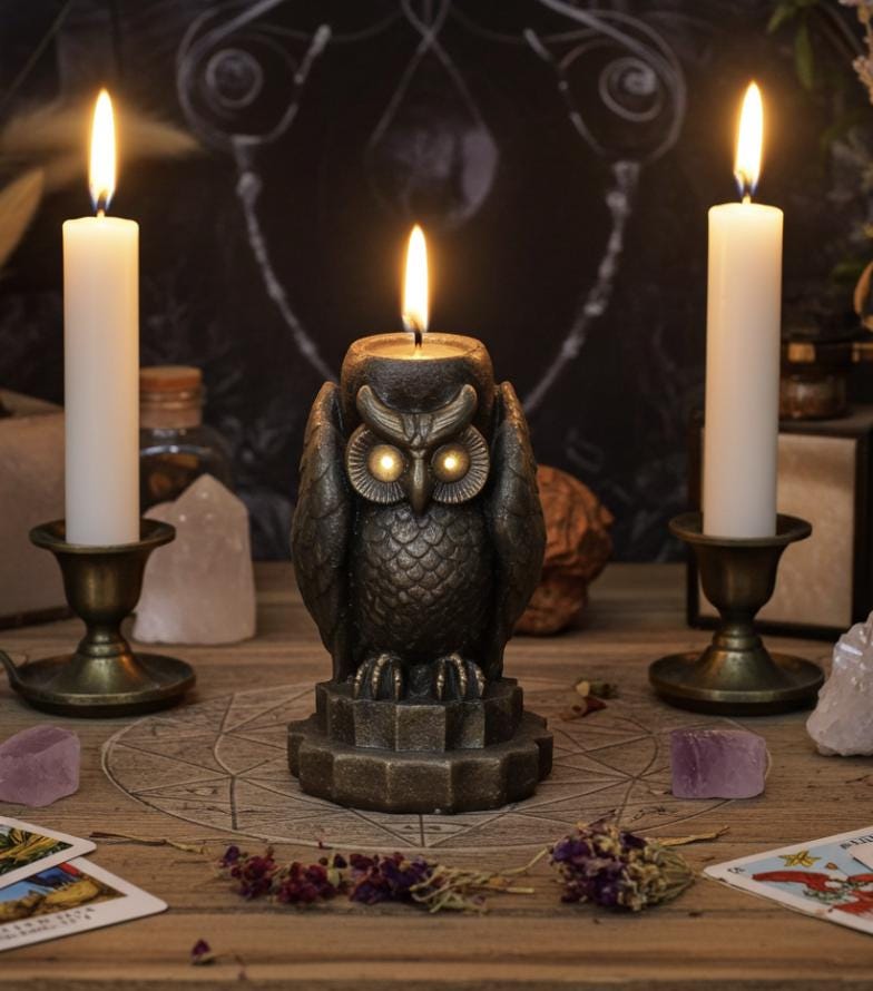 Mystical Owl Candles, 3D Frosted Moldings, 2pc set!