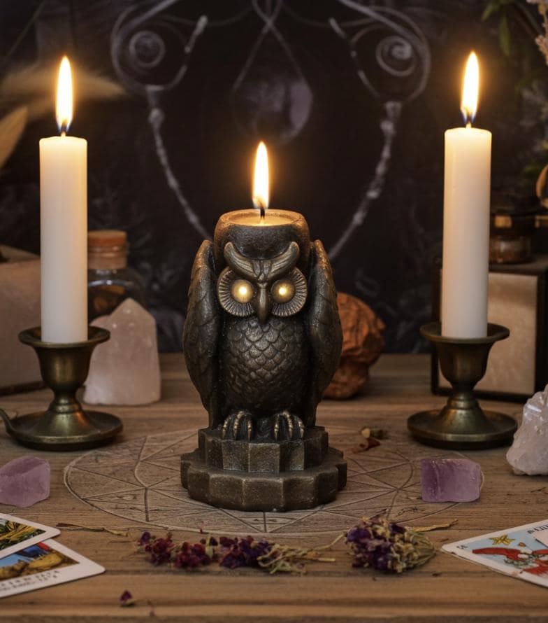 Mystical Owl Candles, 3D Frosted Moldings, 2pc set!