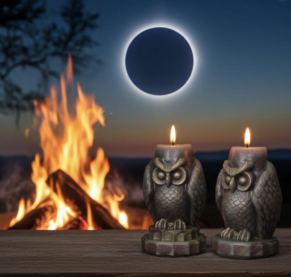 Mystical Owl Candles, 3D Frosted Moldings, 2pc set!