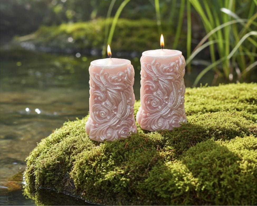 Whimsical Stars Candles, 3D Frosted Whimsical White Moldings, 2pc set!