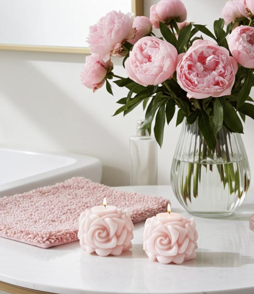 3D Crown Edged Chubby Rose Candles, Fairy Pink, 2pc set!