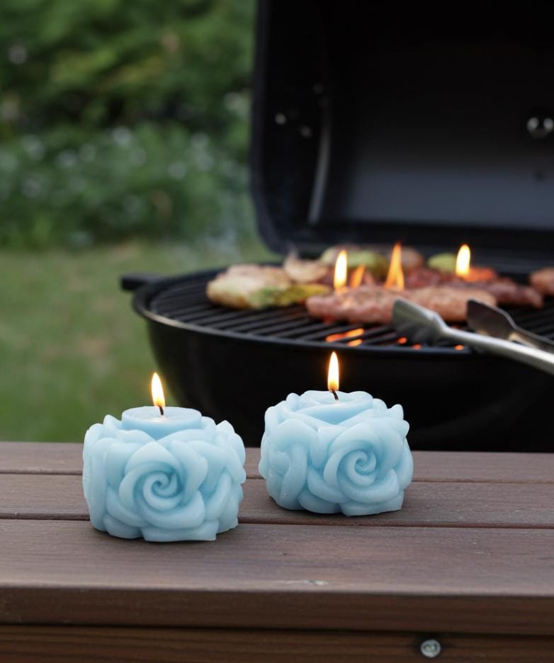 3D Crown Edged Chubby Rose Candles, Fairy Pink, 2pc set!