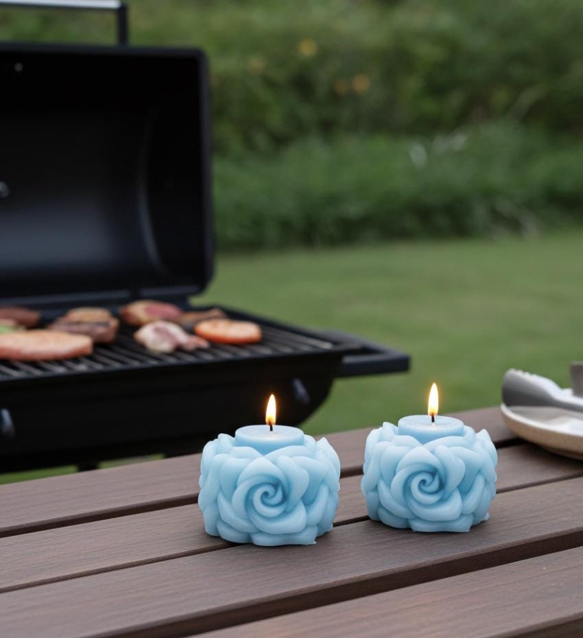 3D Crown Edged Chubby Rose Candles, Fairy Pink, 2pc set!