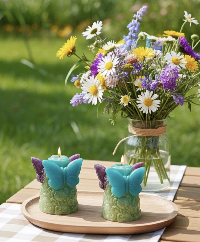 Whimsical Butterfly Candles, 3D Frosted Moldings, 2pc set!