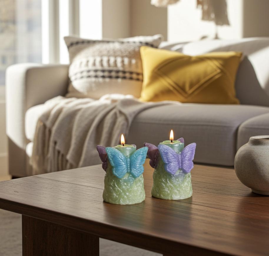 Whimsical Butterfly Candles, 3D Frosted Moldings, 2pc set!