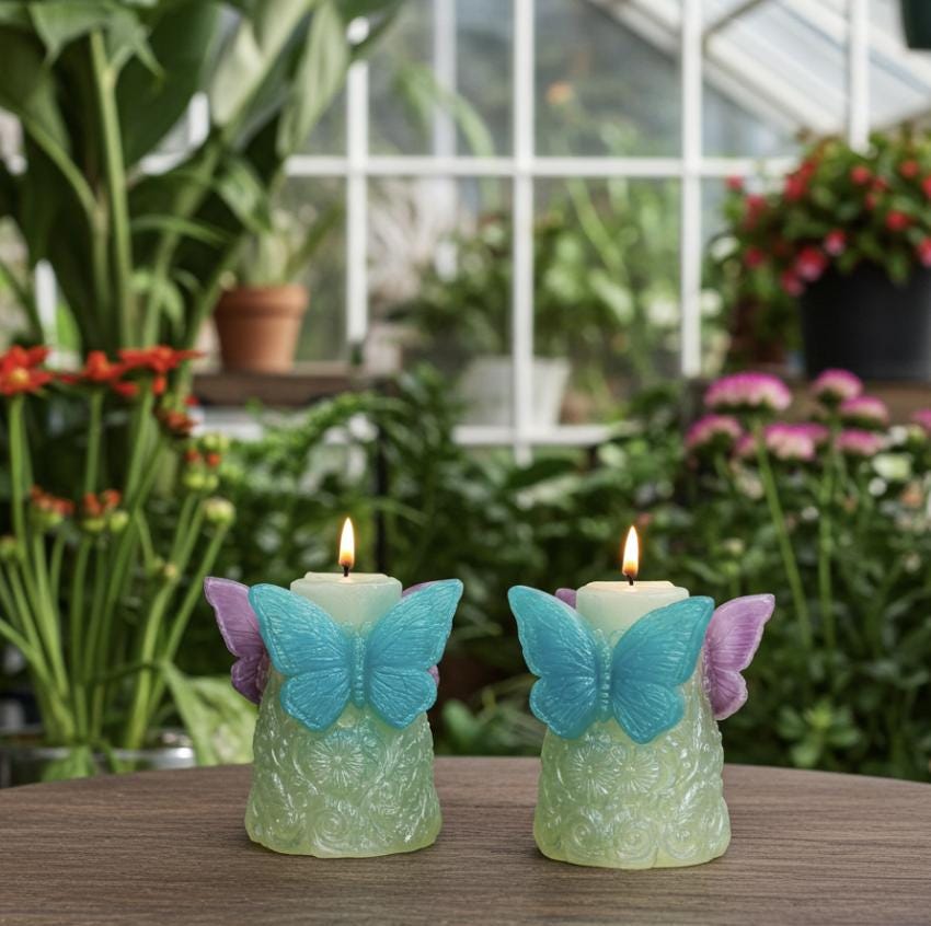 Whimsical Butterfly Candles, 3D Frosted Moldings, 2pc set!