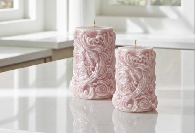 Whimsical Stars Candles, 3D Frosted Whimsical White Moldings, 2pc set!