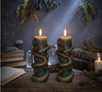 Serpent Roses Candle Set, 3D Crowned Deep Blood Red Roses, Underground Green Reptile