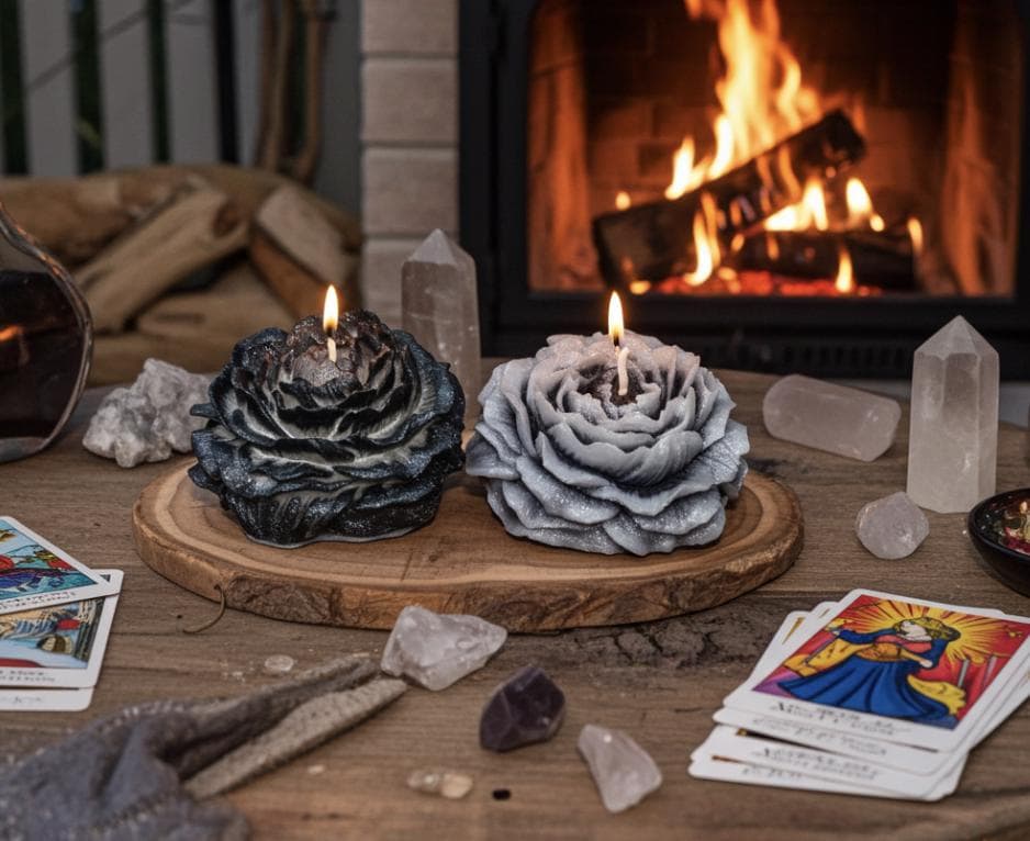 Peonies of Dark Duality Candles in Rustic Black, 3D Frosted Petal Tips, 2pc set!