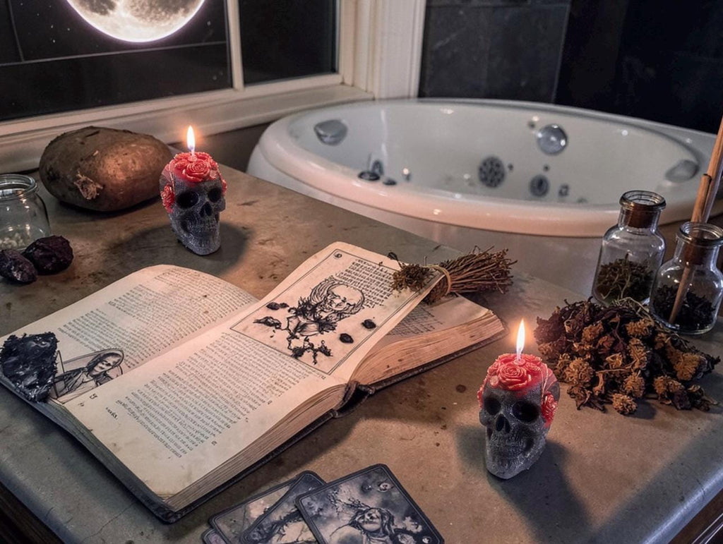 Skull N Roses Candles, Rustic Black, 2pc set!