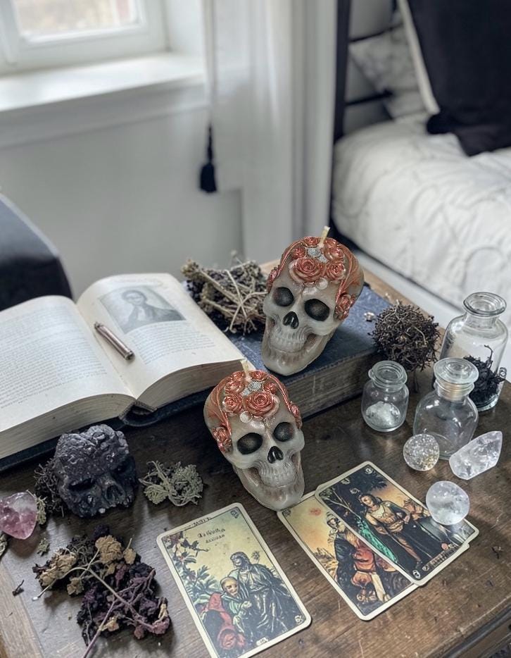 Skull N Roses Candles, Rustic Black, 2pc set!