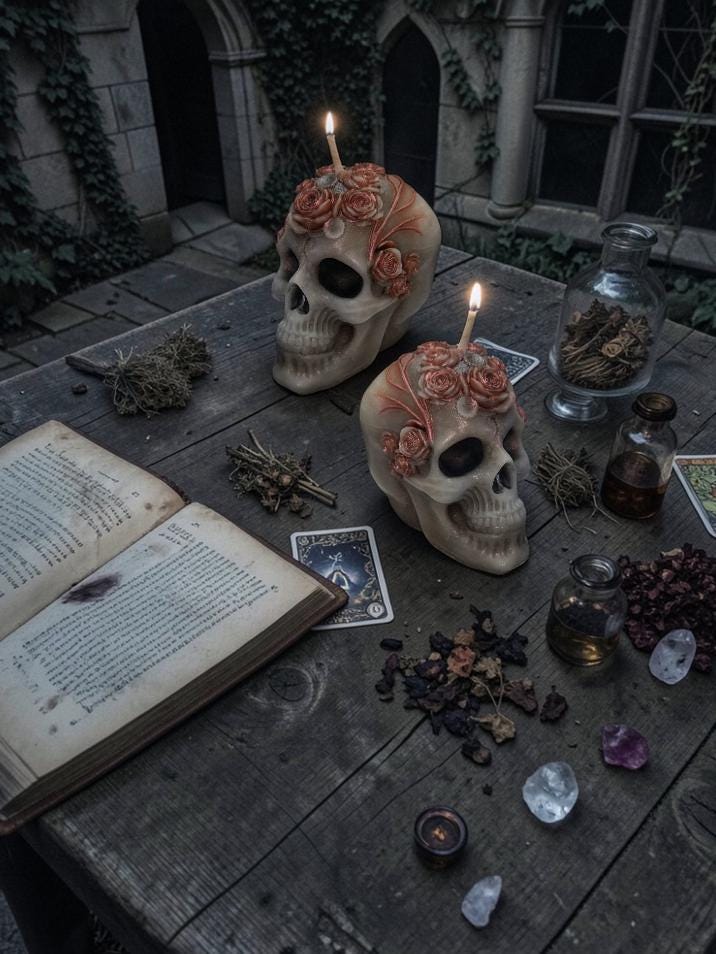 Skull N Roses Candles, Rustic Black, 2pc set!