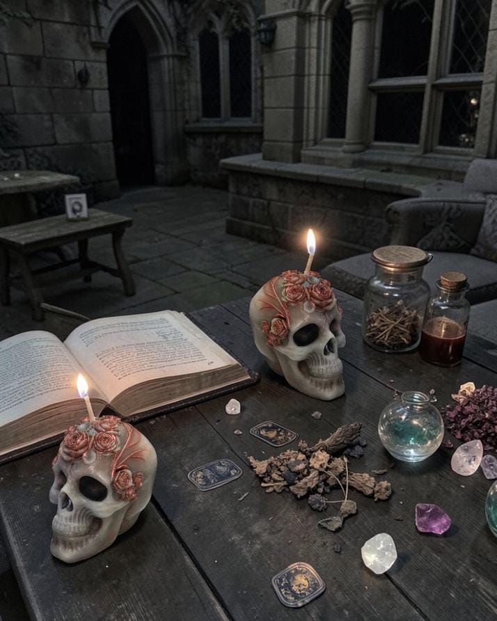 Skull N Roses Candles, Rustic Black, 2pc set!