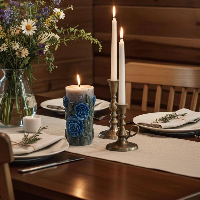 3D Floral Peaking Meadow Candle Set, Spring Green Leaves