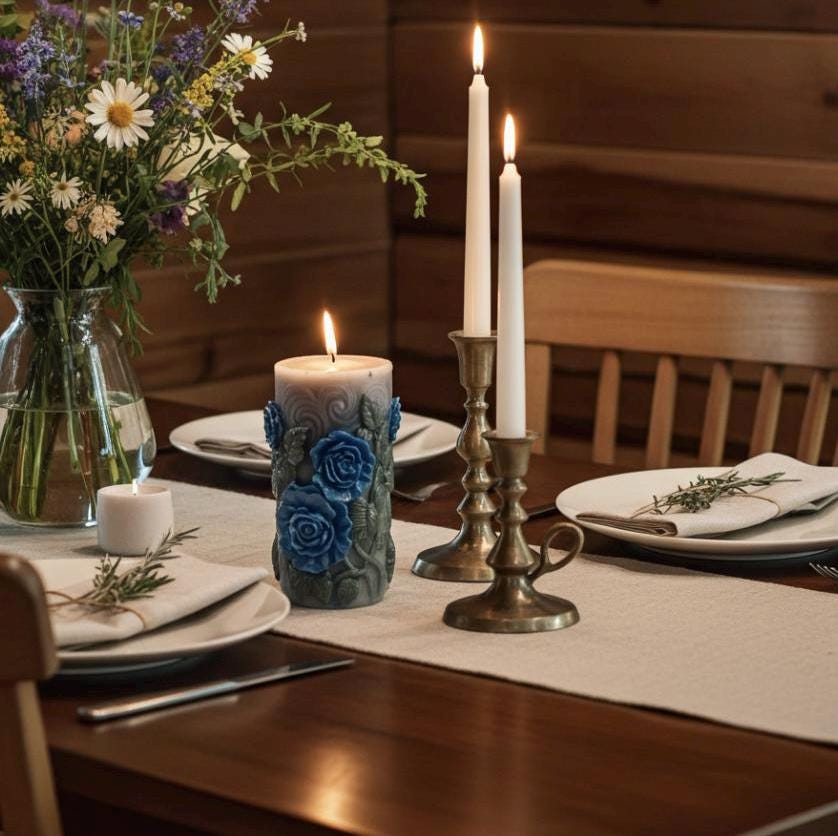3D Floral Peaking Meadow Candle Set, Spring Green Leaves