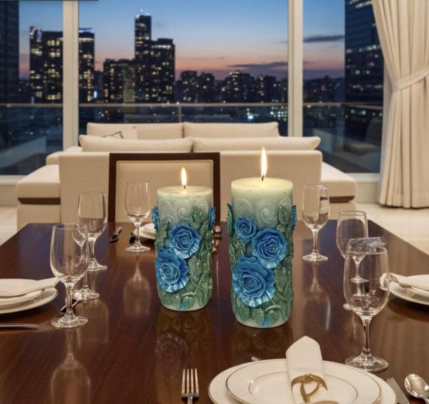 3D Floral Peaking Meadow Candle Set, Spring Green Leaves